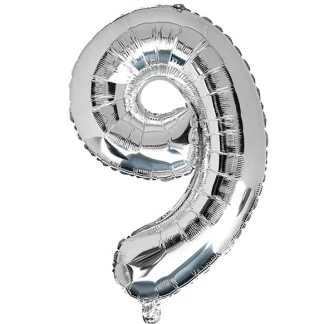 Фольгована цифра 9 розмір 35см Срібло