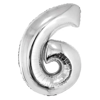 Фольгована цифра 6 розмір 35см Срібло