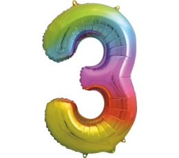 Фольгована цифра 3 розмір 75 см Райдужна