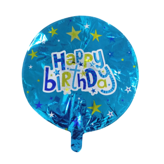 Фольгована повітряна куля кругла Happy Birthday блакитна, розмір 45 см