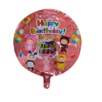 Фольгована повітряна куля кругла Happy Birthday рожева з тортом, розмір 45 см