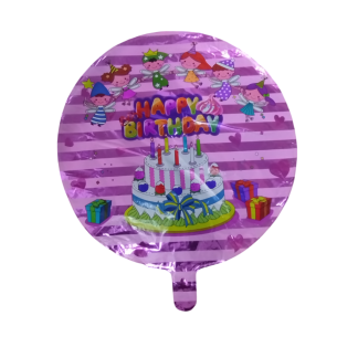 Фольгована повітряна куля кругла Happy Birthday з тортом, розмір 45 см