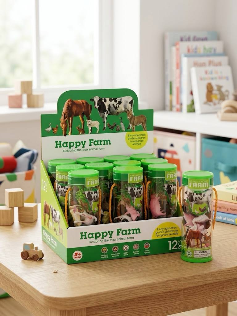 Ігровий набір тварин "Happy Farm" у тубусі (12 шт.)